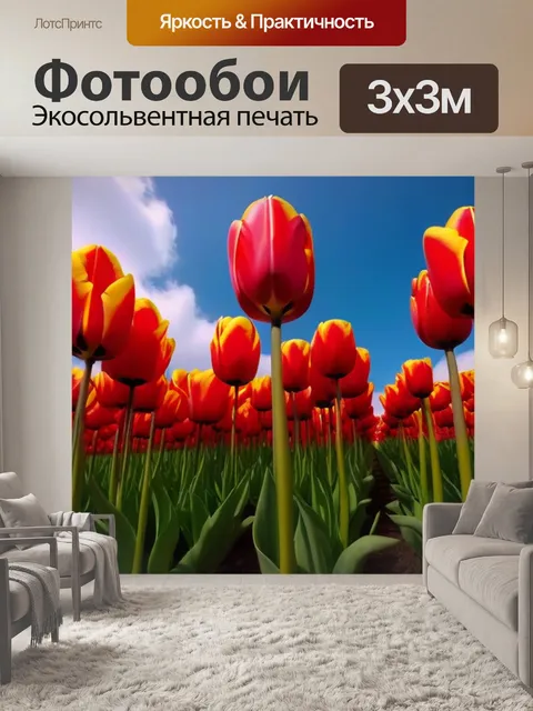 Фотообои шелковистые тюльпаны на фоне облаков