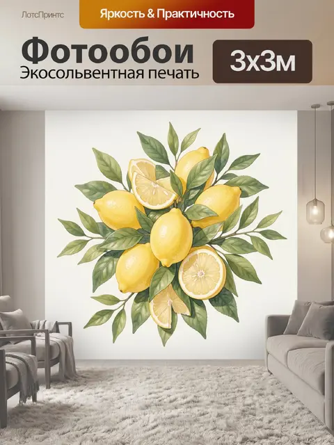 Фотообои Лимоны с зелеными листьями