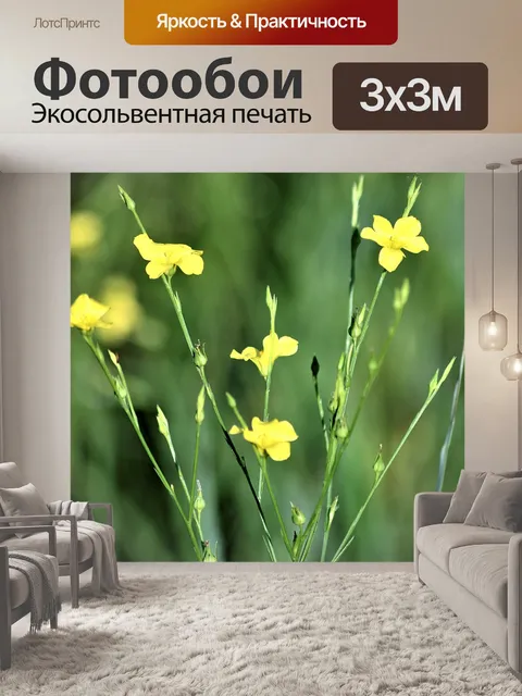 Фотообои Желоб Желтый Лен Полевые цветы