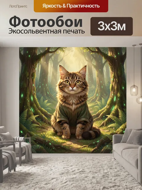 Фотообои Кот в лесном сиянии