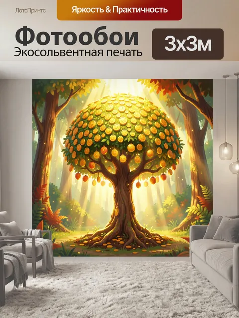 Фотообои Сказочное дерево с золотыми монетами
