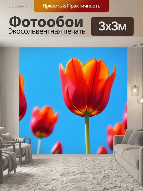 Фотообои тюльпаны в небесно-голубом небе