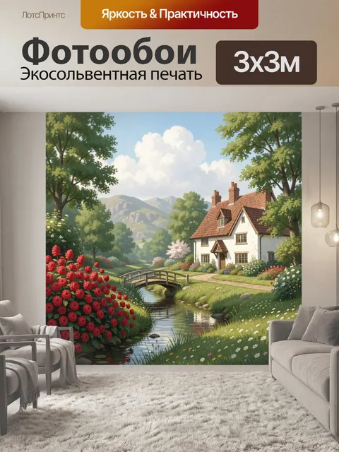 Фотообои Уютный домик у ручья