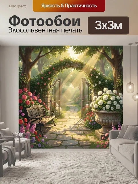 Фотообои Садовая аллея с цветочной аркой
