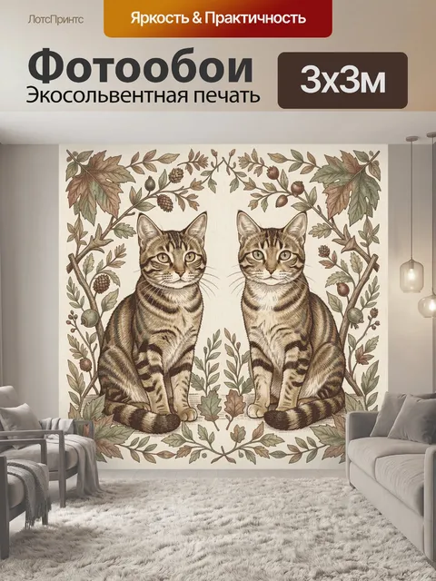 Фотообои Два полосатых кота в осеннем венке