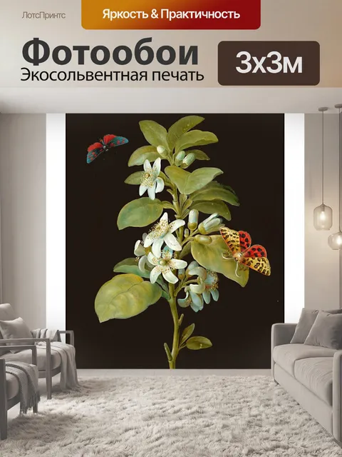 Фотообои Винтажное искусство цветок бабочка