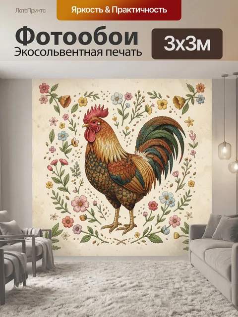 Фотообои Петух и полевые цветы