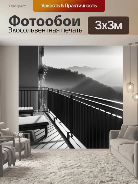 Фотообои пейзаж с балконом чернобелый