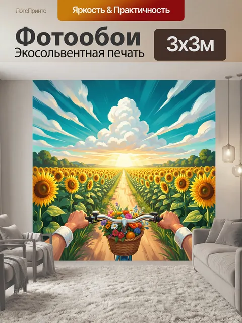 Фотообои Велопоездка среди жёлтых цветов