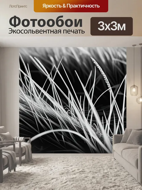 Фотообои с травой чернобелый