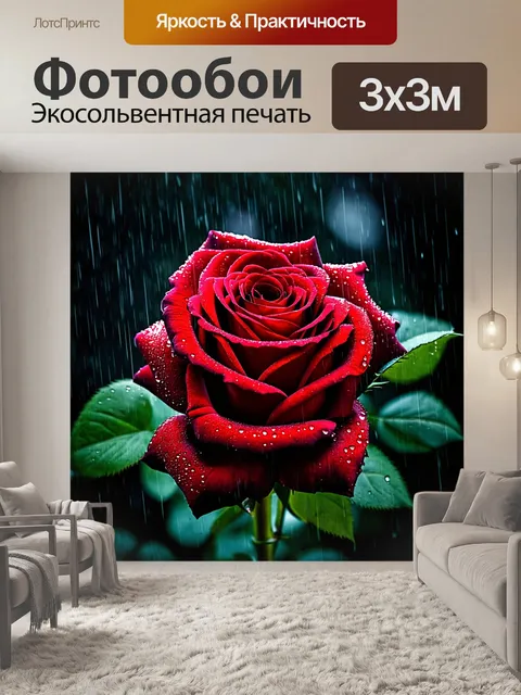Фотообои розы в стиле нуар, украшенные каплями дождя, добавляющими атмосферу скорби
