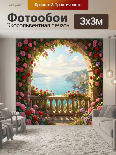 Фотообои Цветущая арка с морским видом