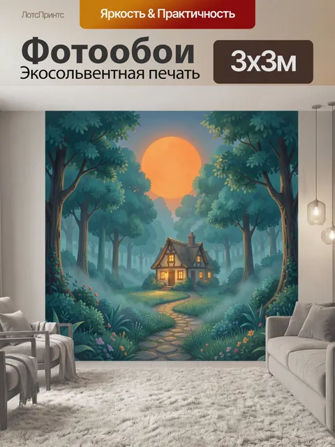 Фотообои Лесной домик под луной