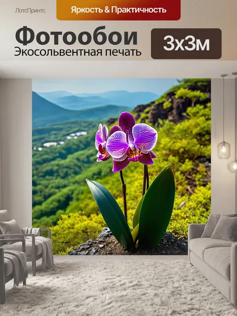 Фотообои орхидея, растущая на склоне горы с запоминающимися пейзажами
