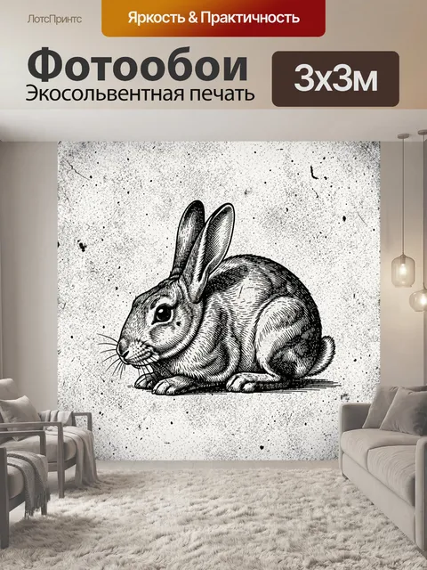 Фотообои Зайчик в графике монохром