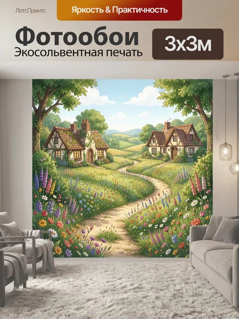 Фотообои Цветочная дорожка к домикам