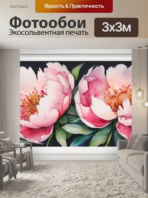 Фотообои пионы в рамках