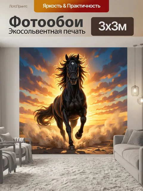 Фотообои Черный конь на закате