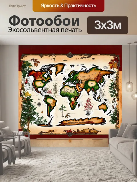 Фотообои древняя карта мира 1689 года
