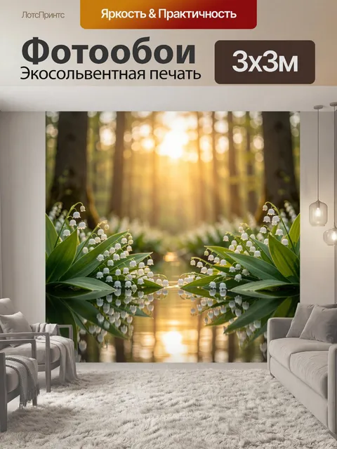 Фотообои Ландыши в лесном свете