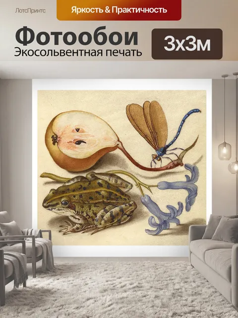 Фотообои Лягушка Цветок Стрекоза Винтаж