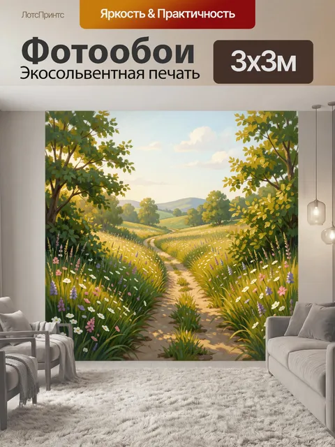 Фотообои Цветущая тропа в солнечном поле