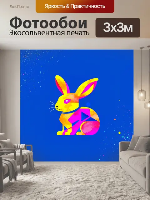 Фотообои концепция логотипа, сочетающая образ кролика и абстрактные формы, выполненная в технике акварели