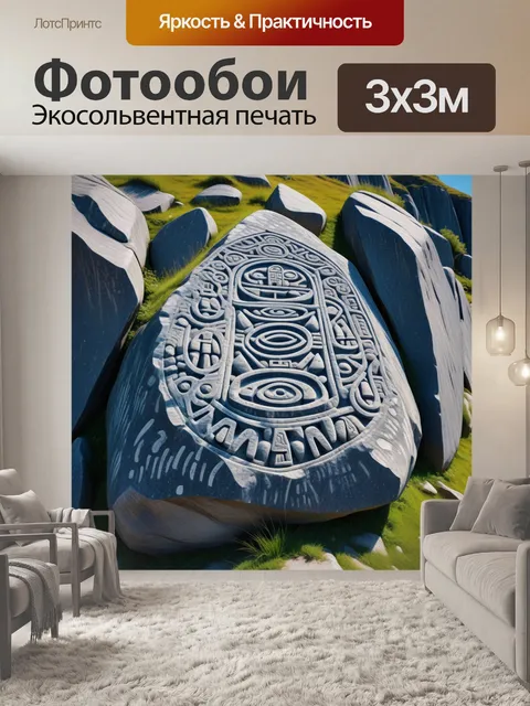 Фотообои гора с древними рисунками на скалах