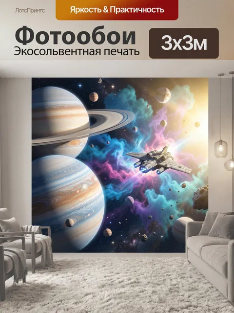 Фотообои Космический корабль среди планет