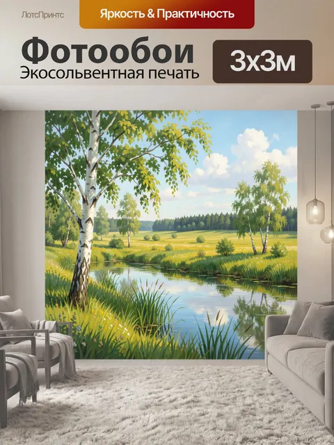 Фотообои Летний лесной пейзаж у реки
