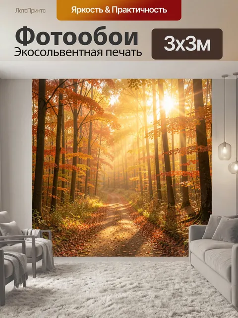 Фотообои Осенний лес с солнечной тропой