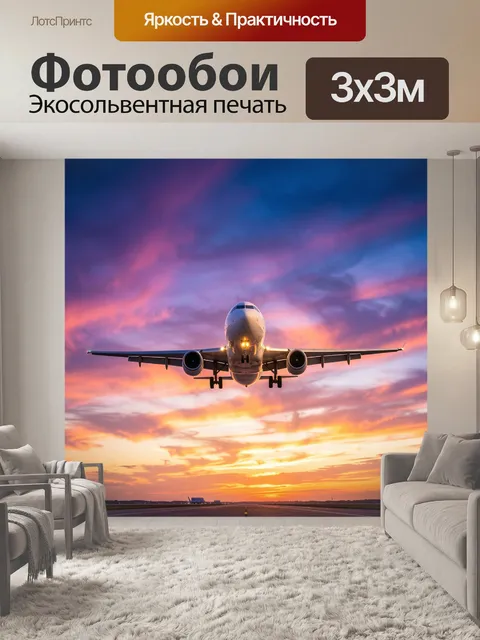 Фотообои Самолет в небе на закате