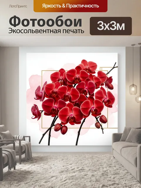 Фотообои Красные орхидеи на светлом фоне