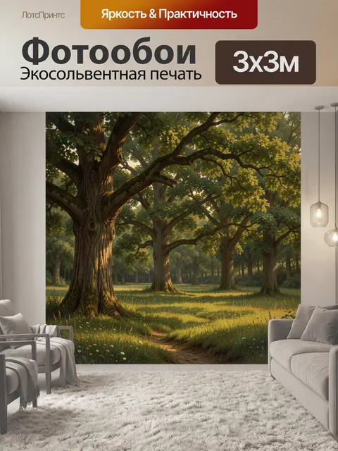 Фотообои Солнечный лес с могучими деревьями