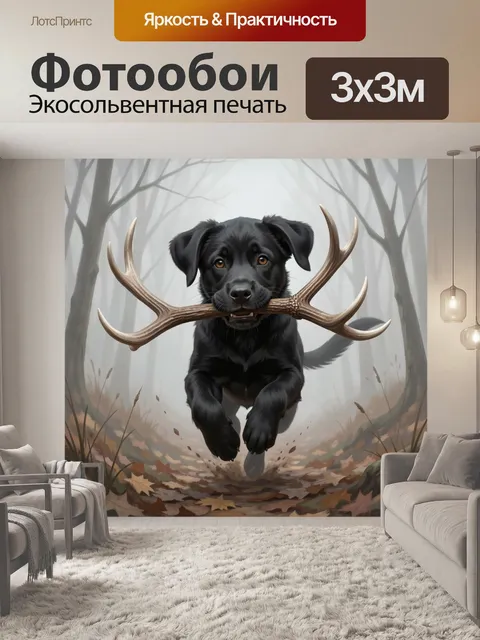 Фотообои Черный щенок с оленьими рогами