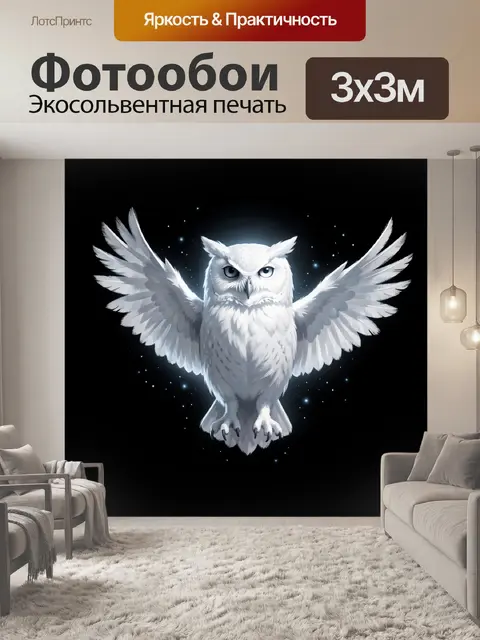 Фотообои Белая сова с расправленными крыльями