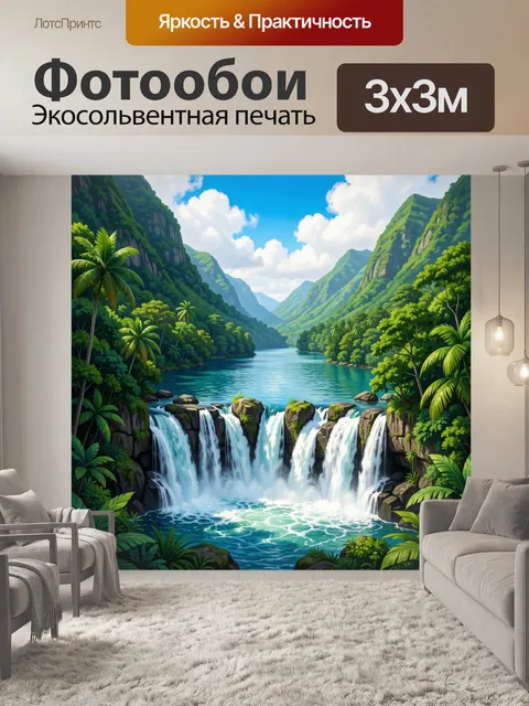 Фотообои Тропическая долина с водопадами