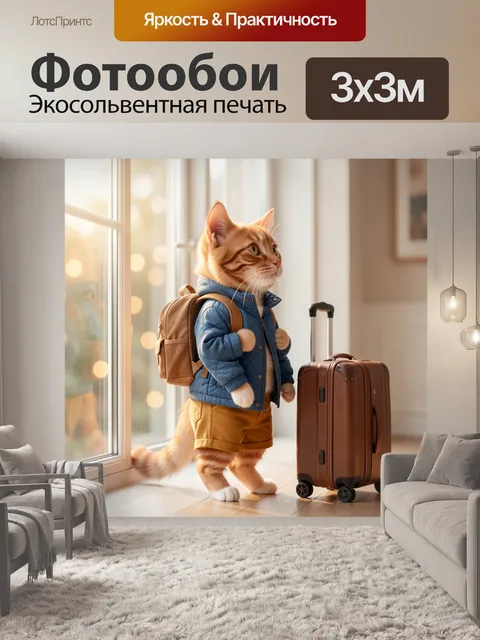 Фотообои Рыжий кот с чемоданом