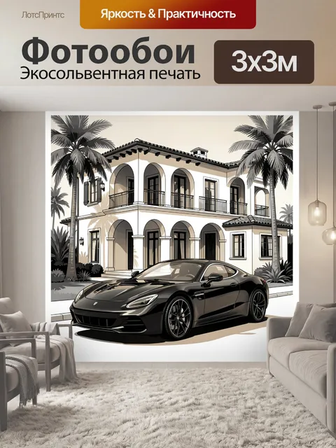 Фотообои Черный спорткар у виллы