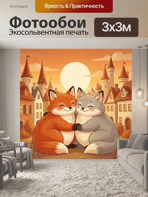Фотообои Два лиса в уютном городе