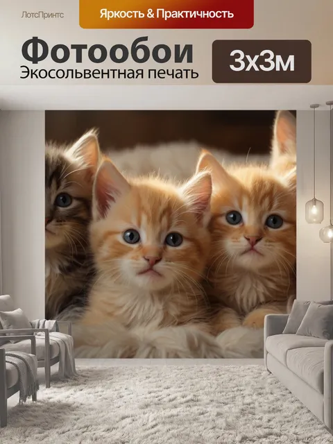 Фотообои реалистичные котята на уютном пледе