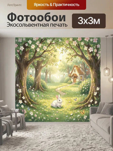 Фотообои Заяц в цветущем лесу
