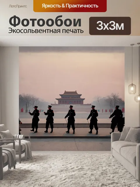 Фотообои на холсте в стиле импрессионизма запечатлен момент раннего утра на площади тяньаньмэнь