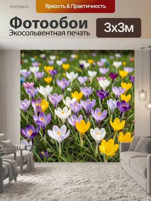 Фотообои Весеннее поле цветущих крокусов