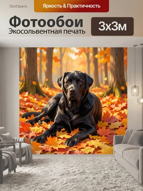 Фотообои Чёрный лабрадор в осеннем лесу