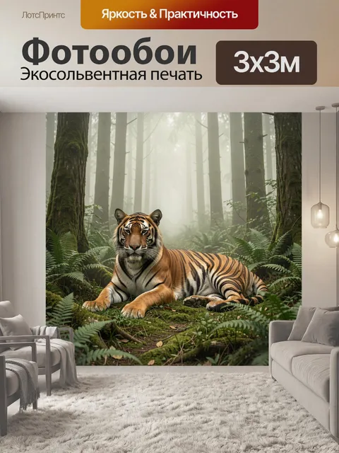 Фотообои Тигр в туманном лесу