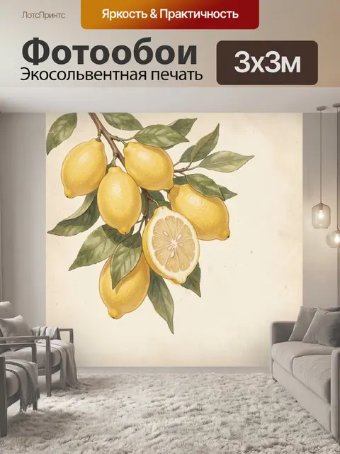 Фотообои Ветка лимонов с листьями