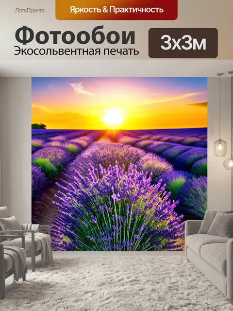 Фотообои закат над полем лаванды