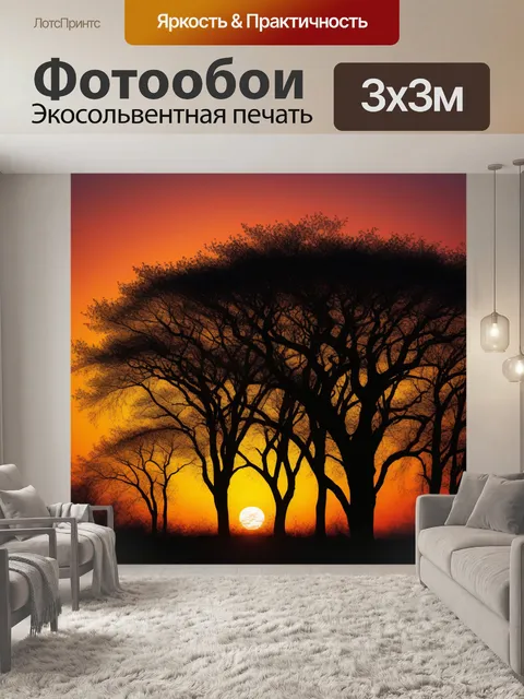 Фотообои силуэты деревьев на фоне заката