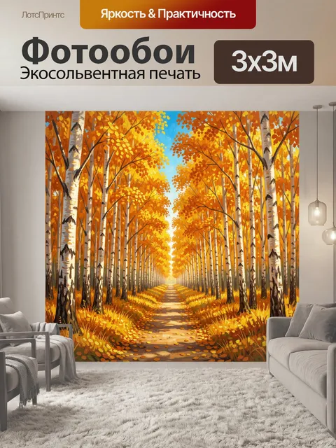 Фотообои Осенняя аллея из берёз